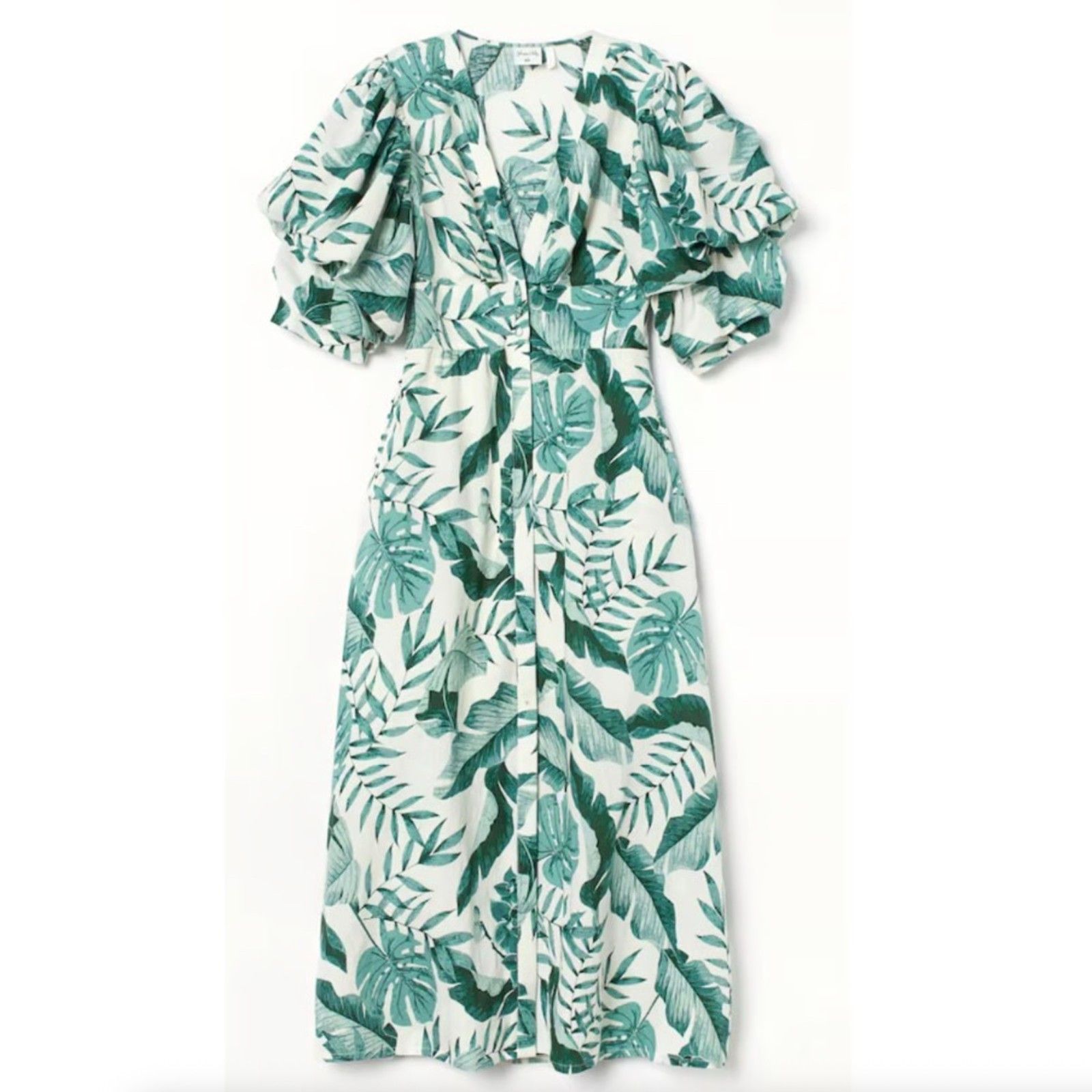 Johanna Ortiz X H&M Leaf Print Linen Blend Dress Large Nwt Tropical Midi — image 2 of 8